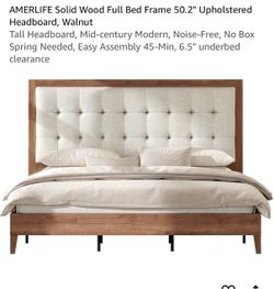 AMERLIFE Solid Wood Full Bed Frame Walnut