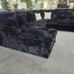 BLACK RHF Fabric U-Shaped Pull Out Sectional Sofa w/ Storage Chaise + Pillows  (123.03 x 97.64 (66.93 Chaise) x 38.1)