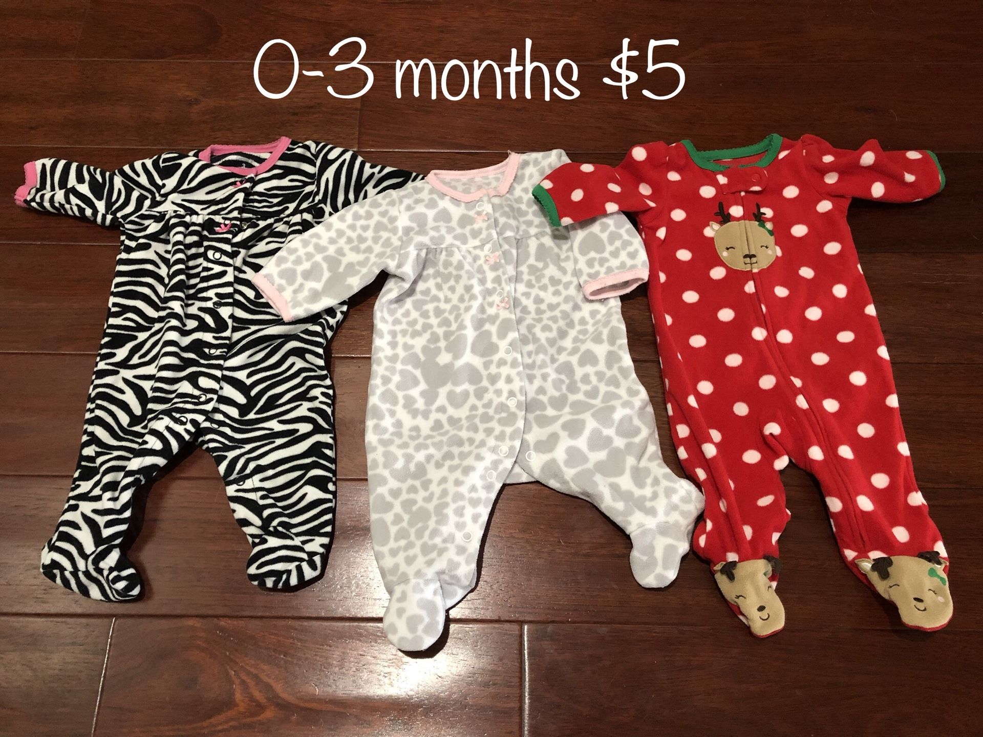 Carters baby girl fleece sleepers 0-3 months