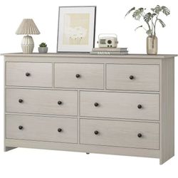  7 Drawer Dresser for Bedroom, 55 Inch Natural Wooden Large Dresser with Metal Knob, Modern Chests of Deep Drawers Organizer for Home Office, Hallway