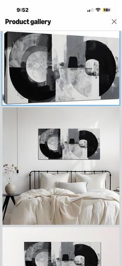 Black and White Abstract Canvas Wall Art for Living Room Modern Geometric Minimalism Artwork for Bedroom Office Ready to Hang Size 20x40 Inch