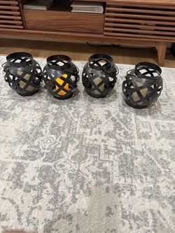 Set of 4 Metal Lanterns with LED Candles – Rustic Home Decor