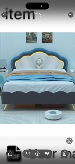 Kids Cloud-Shaped LED Upholstered Bed Frame