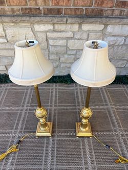Pair of vintage brass knee classical table lamps