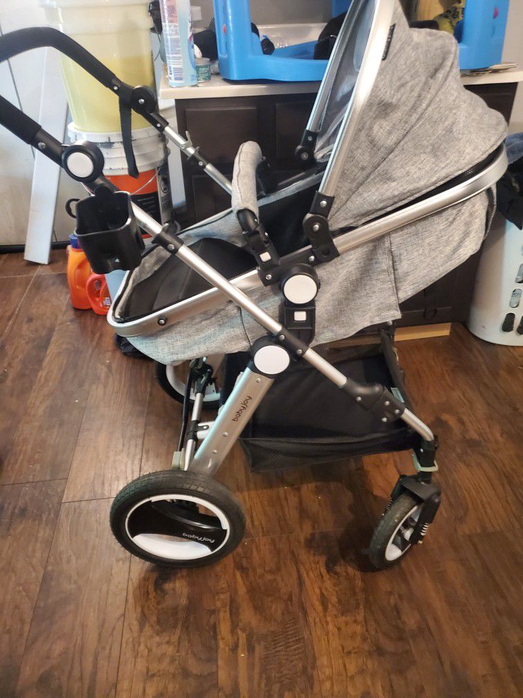 baby stroller babyjoy color gray and black 