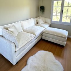 High End Cream Colored Couch With Matching Ottoman 