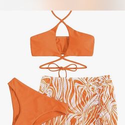 3 Piece Orange Bikini Set - Size L
