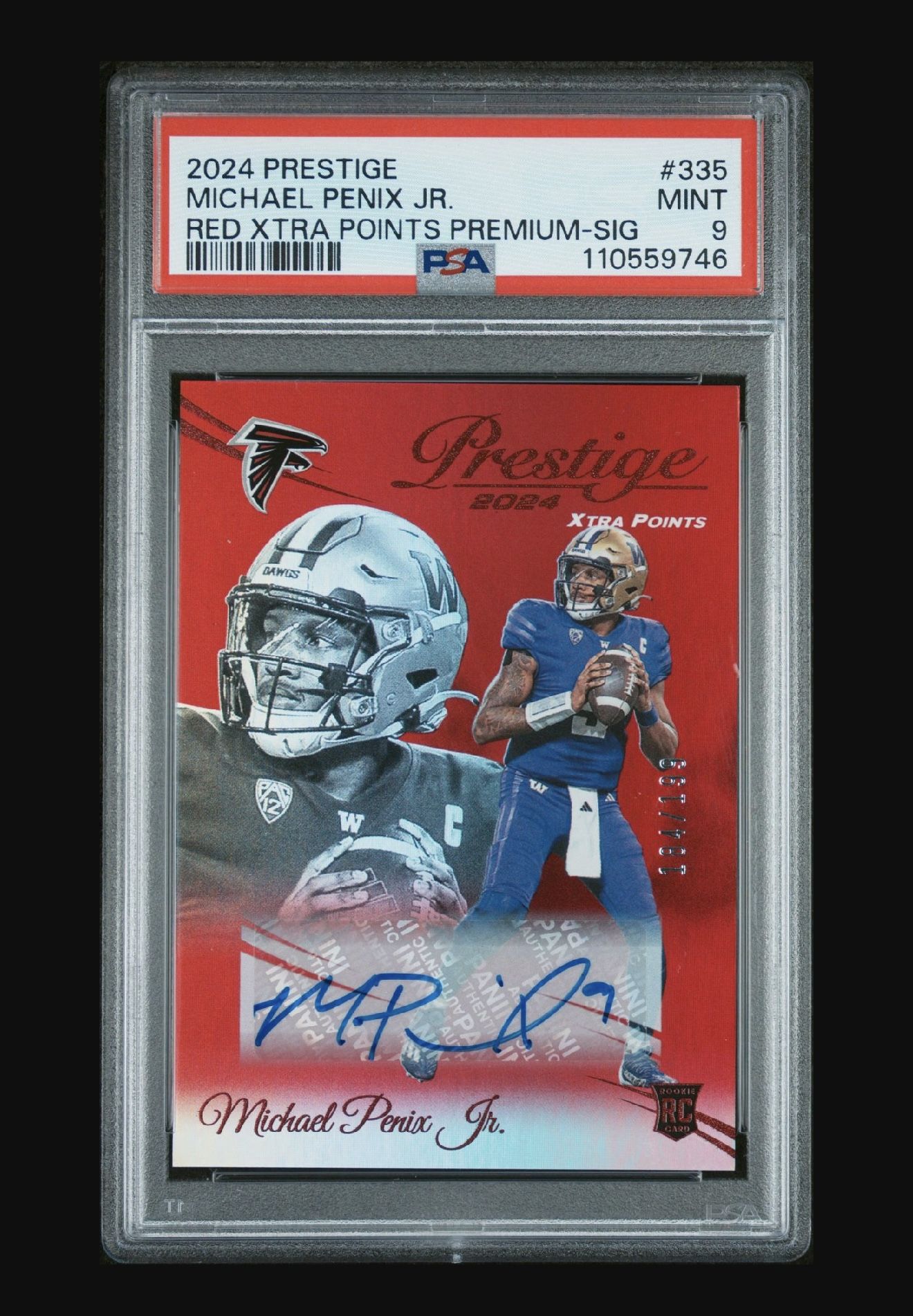 2024 Panini Prestige Michael Penix Jr Red Xtra Points Premium Signature #/199 PSA 9