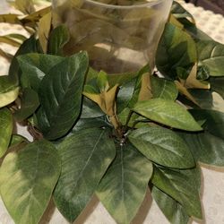 Nuevo Adorno De Hojas Verdes Con Vase De Vidrio 