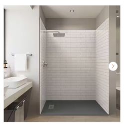 Subway 32 in. x 60 in. x 84 in. Solid Composite Stone Alcove Shower Kit with Walls and Graphite Pan Base L/R Drainb