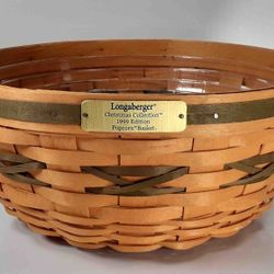 Longaberger 1999 Christmas Popcorn Basket 10 inches Round with Li