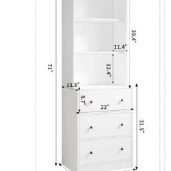 Vertical File Cabinet, 3-Tier Modern Bookshelf with 3 Large Drawer