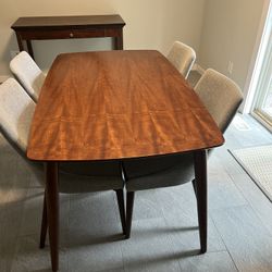 Wood Dining Table with Four Fabric Chairs