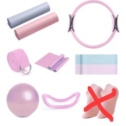 Pilates Ring Circle Set 9 pcs Pilates Equipment Accessories for Home Workouts 9.8” Pilates Ball 12” Magic Circle Yoga Ring and Resistance Bands for Wo