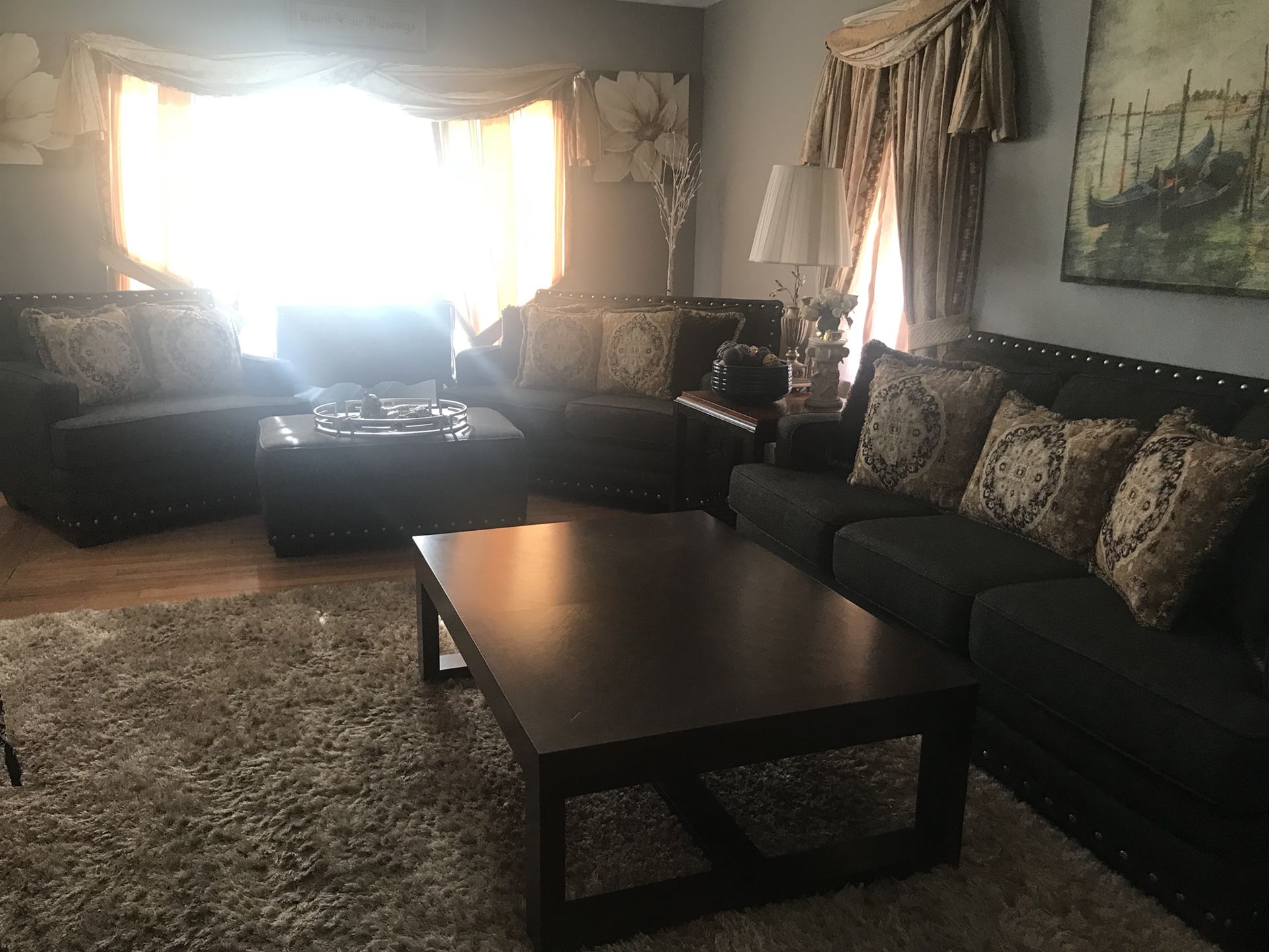 Complete living room set Sofa/Loveseat/Chair/Storage Ottoman