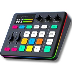 HOSONGIN Gaming Audio Mixer, Audio Interface with Pro-preamp, Voice Changer & DJ Mixer Effects, 48V Phantom Power, Bluetooth & RGB Live Sound Card for