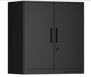 Metal Wall Cabinet, 28" H Wall Mounted Storage Cabinets with 2 Doors, Lockable Steel Utility Cabinet for Garage, Workshop, Office (Black)