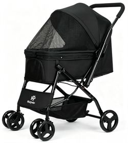 Foldable Reversible Pet Stroller | Dog & Cat Travel Carriage, Black