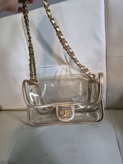Clear PVC Flap Bag with Gold Chain Strap