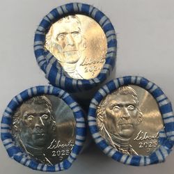 2023D 2024P 2025D Jefferson Nickel BU Original Bank Wrapped Rolls