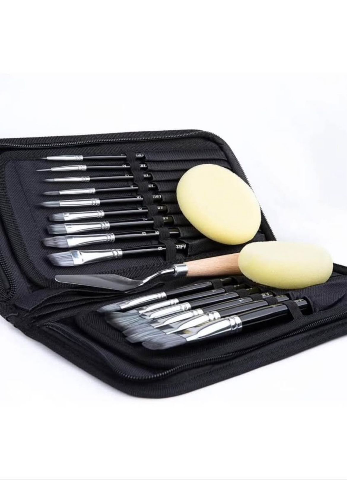 15 pcs Paint Brush Set Includes Pop-up Carrying Case with Palette Knife and 2 Sponges and 12 Pcs Watercolor Paint Brushes Art Set Bundle