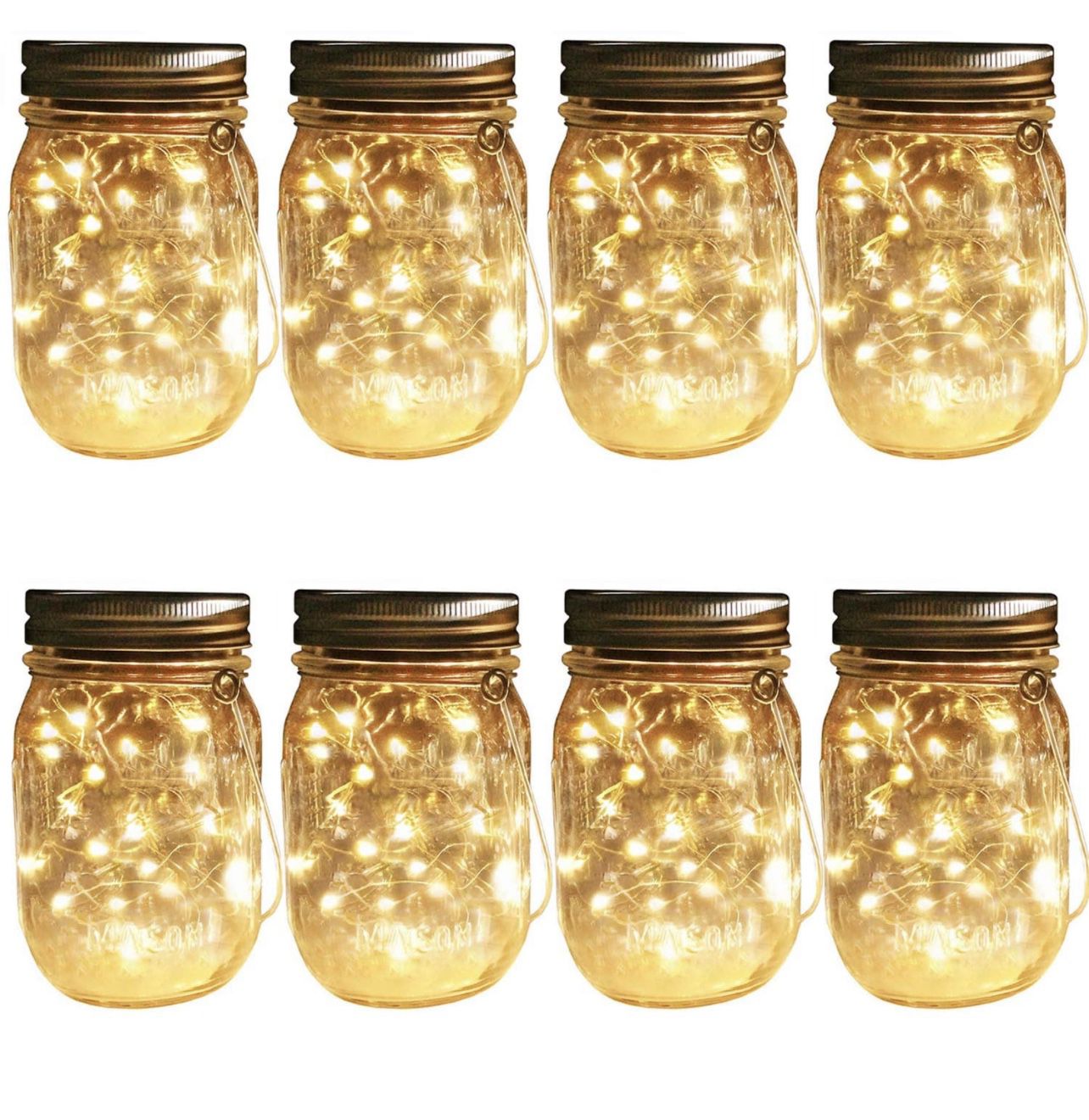 Brand New Solar Mason Jar Hanging Lights, 8 Pack 30 LEDs(Jar & Hangers Included) String Fairy Lights Glass Solar Laterns Table Lights,Great Outdoor La