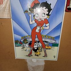 Betty Boop Car Hop Drive-In Diner 12 1/2" x 16" Tin Metal Sign Fleischer Sudios