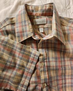 Anderson-Little M Neutral Plaid Short Sleeve Button Down Shirt