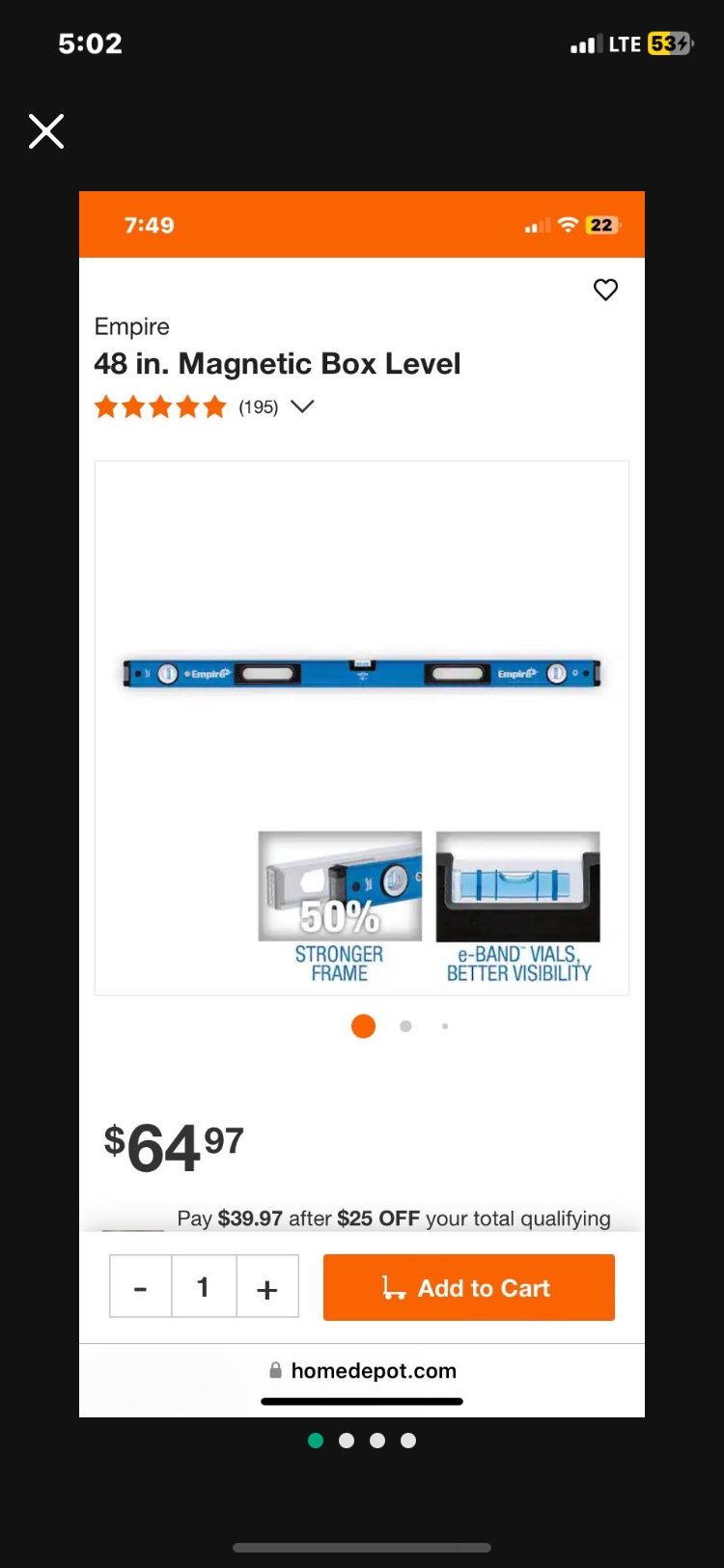 Empire 48 In. Level Magnetic