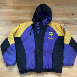 Vintage Minnesota Vikings Starter Jacket Hooded Coat Men's Size XL 