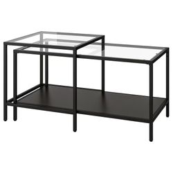 VITTSJÖ Nesting tables, set of 2, black-brown/glass,