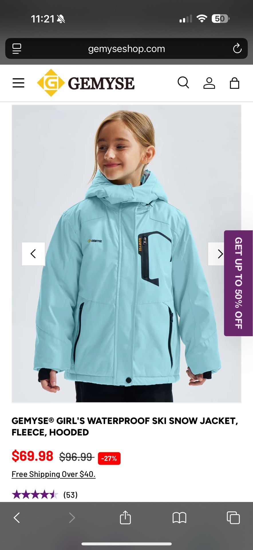 Gemyse Girl's Waterproof Ski Snow Jacket, XL