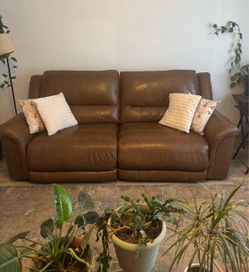 Brown Leather Reclining Sofa