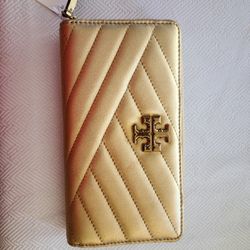 NEW Tory Burch Kira Zig Zag Chevron Gold Wallet 