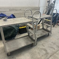(Pair of) Heavy Duty Rolled Aluminim Workstation Platform Cart W Steps and Wheels