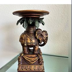 Elephant and palm pillar candle holder