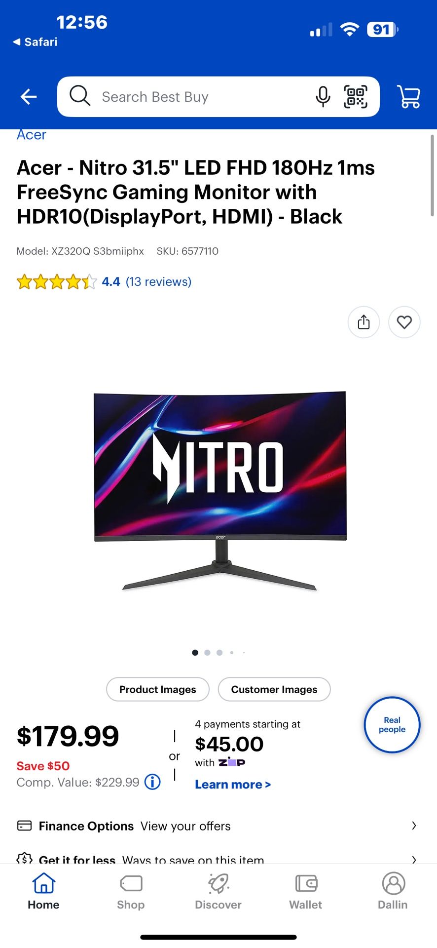 Acer - Nitro 31.5" LED FHD 180Hz 1ms FreeSync Gaming Monitor