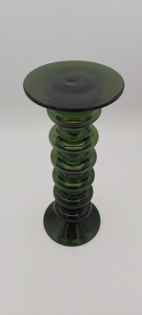 Large Vintage Green Glass Pillar Candle Holder