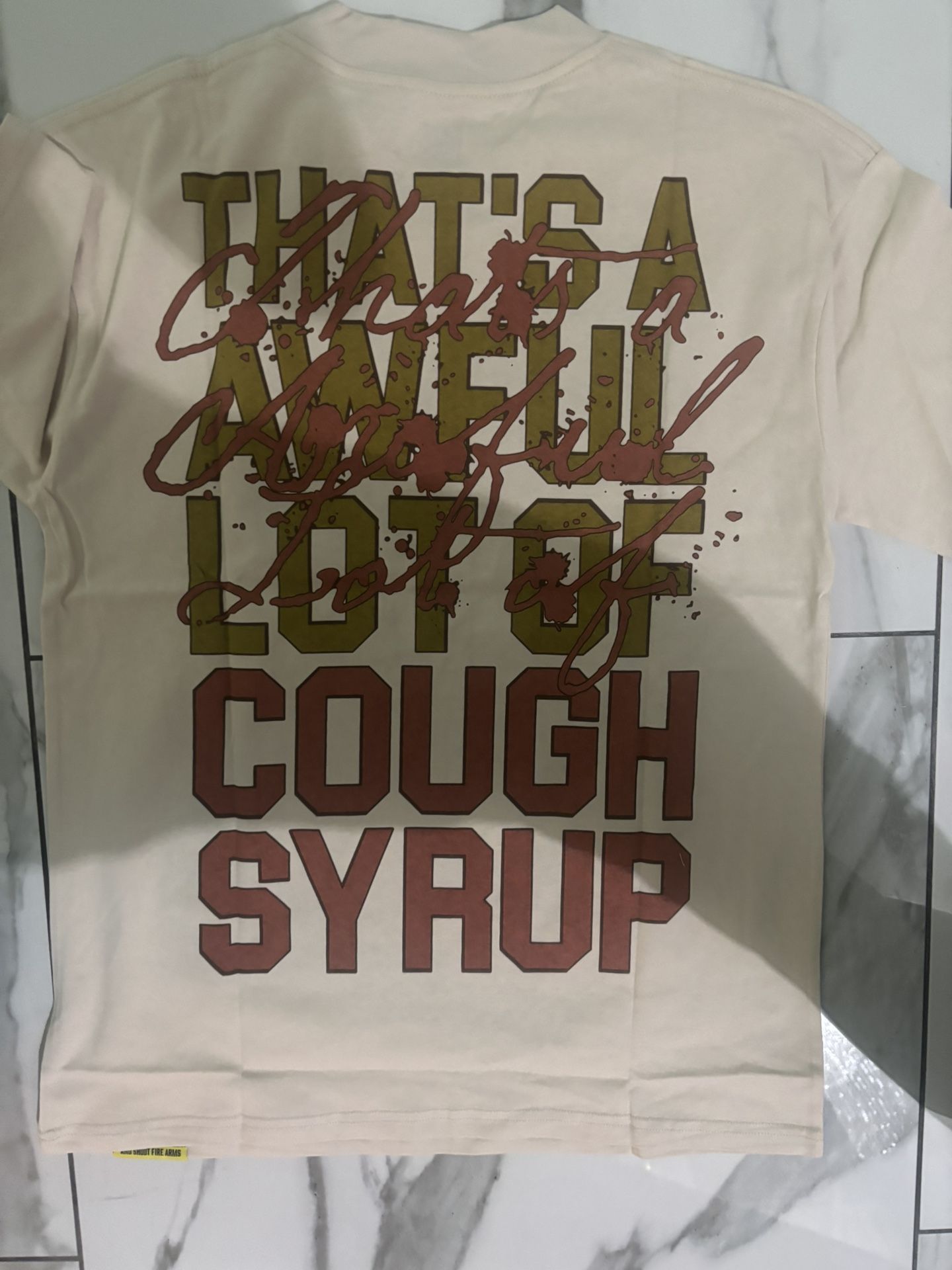 Awful Lot of Cough Syrup ALOCS Cream Lasso Bottle Shirt Sizes S,M,L