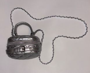 Silver Quilted Mini Handbag with Chain Strap