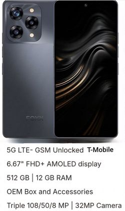 Foxx S13 5G 512GB GSM Unlocked T-Mobile/Metro PCS/Mint Mobile/Boost Mobile/Simple Mobile/Assurance Wireless