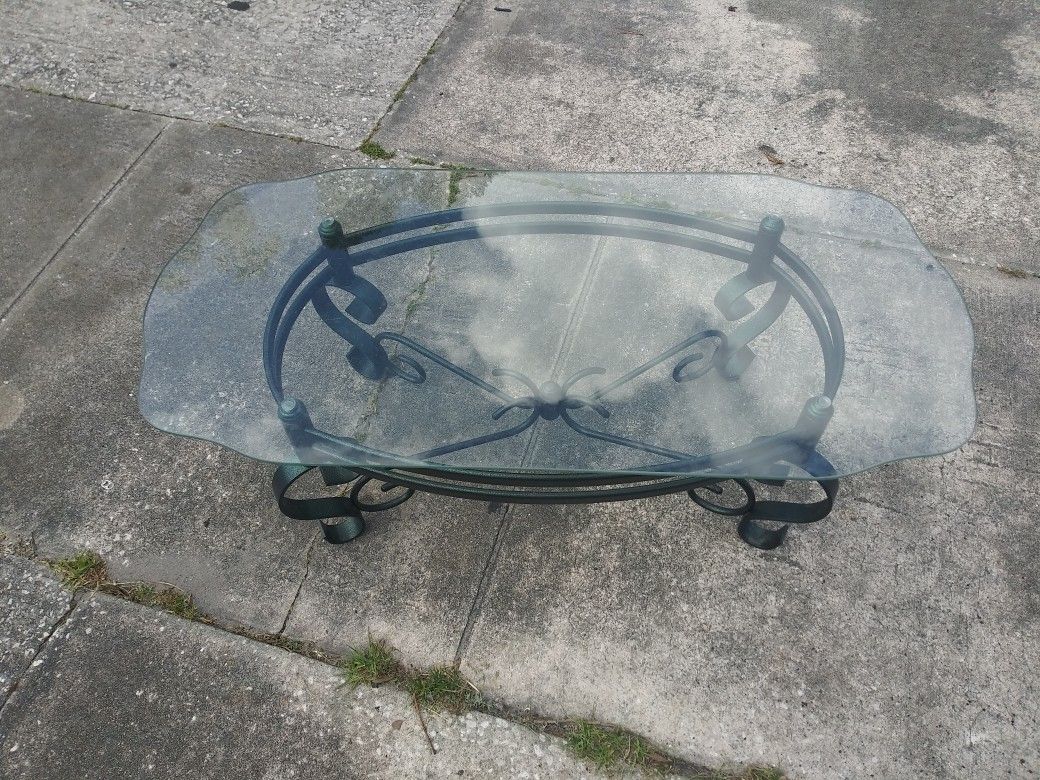 green/black steel base & glass top coffee table