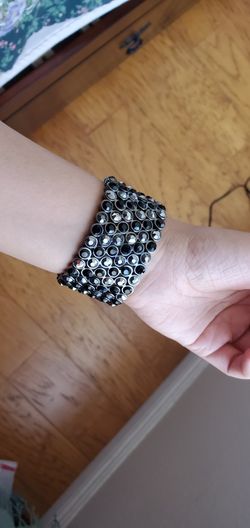Metallic Grey And Black Stretch Bracelet