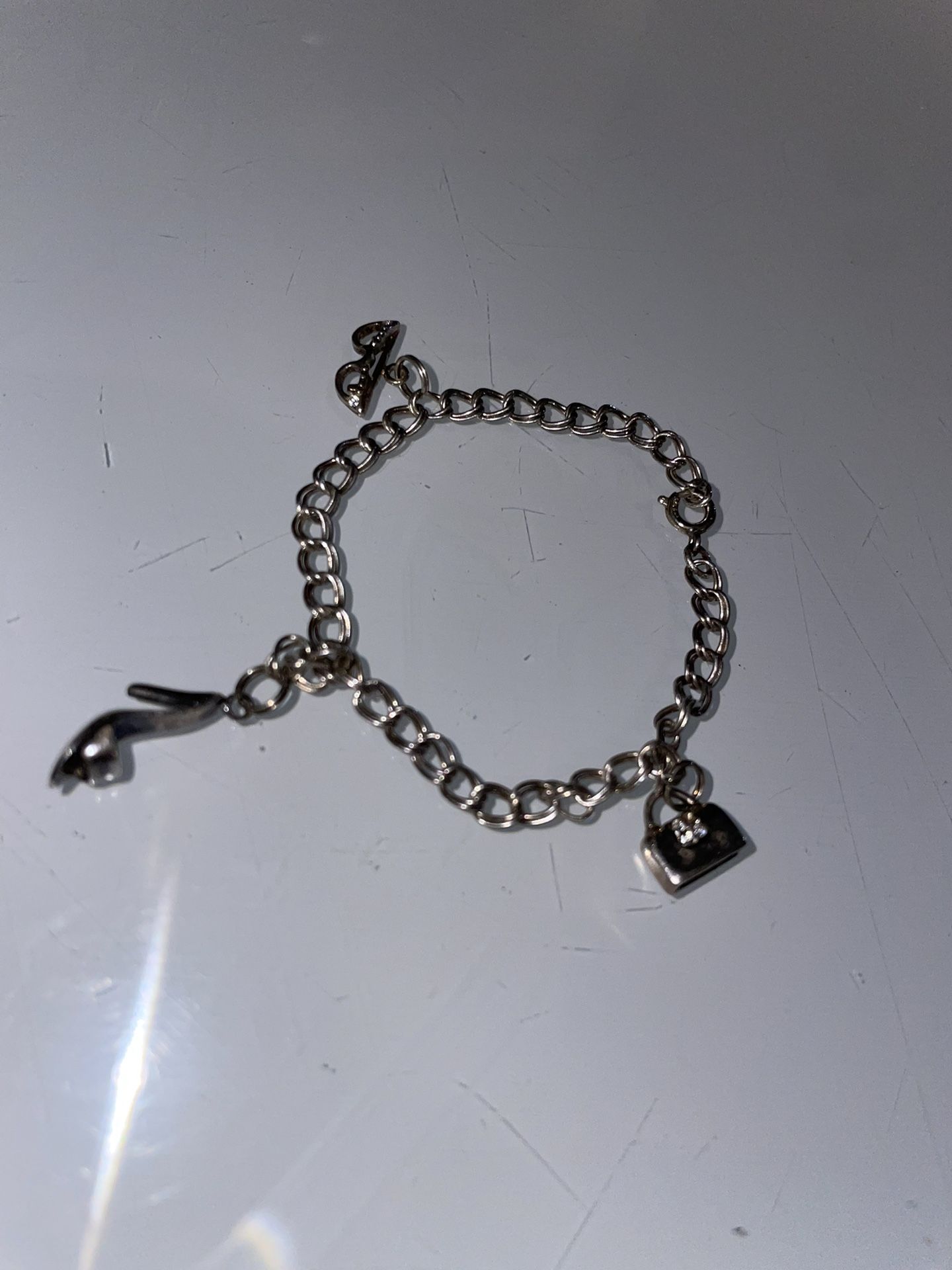 Sterling Silver Childs Charm Bracelet 6.5” 3 Charms Included Never worn Every part is solid 925 Sterling Silver