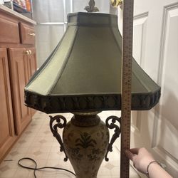 Antique 3-way Oriental Lamp w/ Shade + Bulb 32in