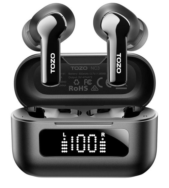Hybrid Active Noise Cancelling Wireless Earbuds with 6 Mics AI Clear Call Ear Buds 55H Playtime with LED Display 32 Preset EQs via APP Bluetooth 5.3 I