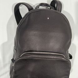 Mont Blanc Genuine Leather Backpack - Black