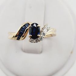 14k gold diamond and sapphire ring
