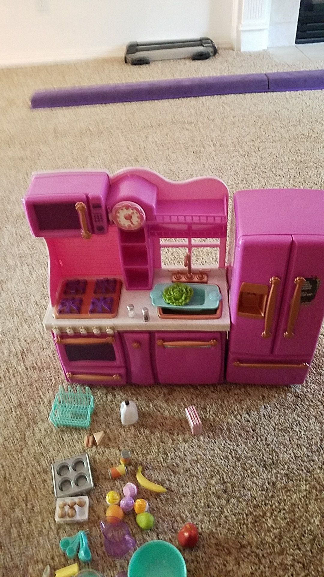 Doll size play kitchen with extras Our Generation.