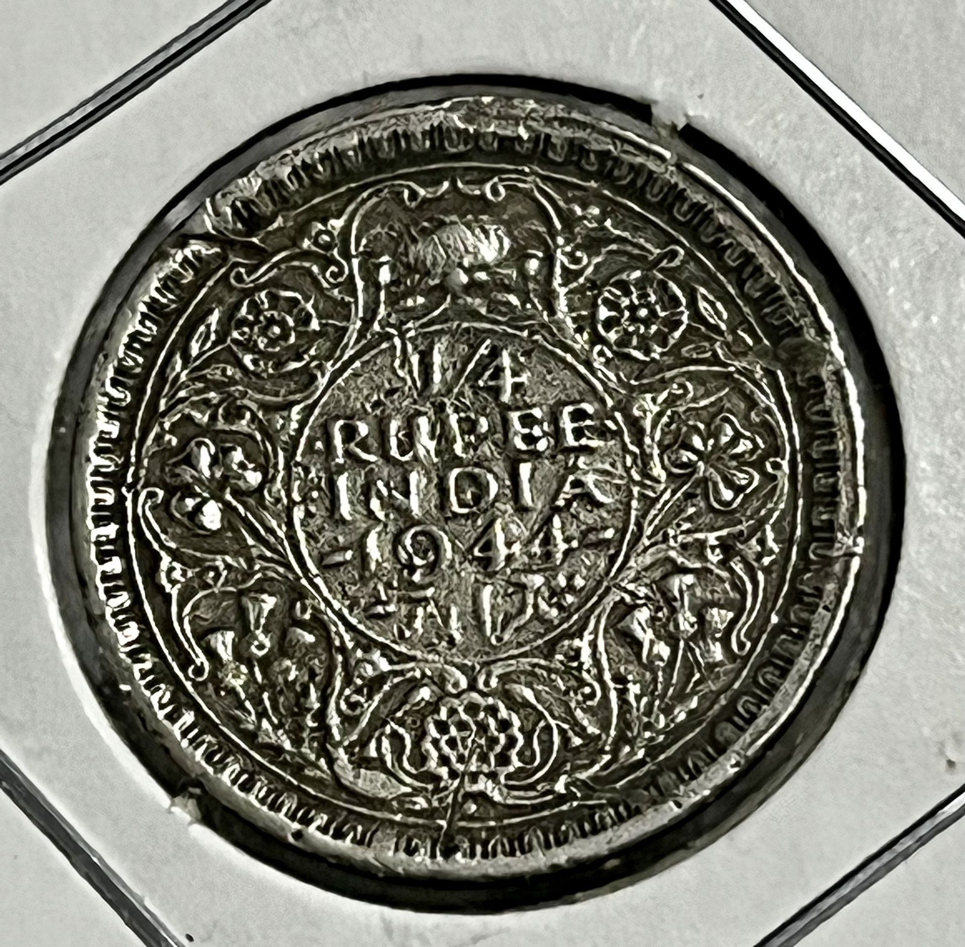 1944 British -India 1/4 Rupee Silver Coin